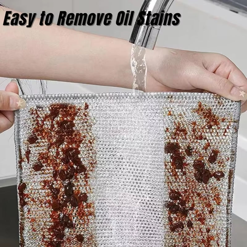 Magic Wire Cleaning Cloth Kitchen Cloths Washable Multipurpose anti Scratch Cloth Metal Wires Rags Kitchen Cleaning Cloth 10-2Pc
