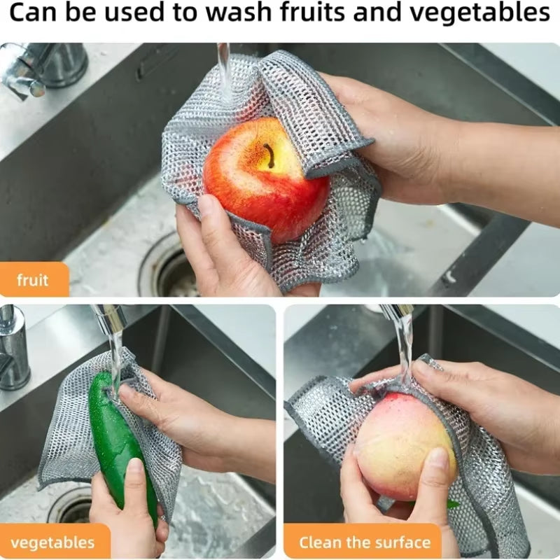 Magic Wire Cleaning Cloth Kitchen Cloths Washable Multipurpose anti Scratch Cloth Metal Wires Rags Kitchen Cleaning Cloth 10-2Pc