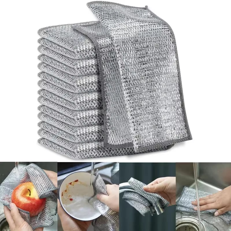 Magic Wire Cleaning Cloth Kitchen Cloths Washable Multipurpose anti Scratch Cloth Metal Wires Rags Kitchen Cleaning Cloth 10-2Pc